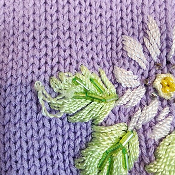 Quacker Factory Daisy Knit Sweater Large Lavender Purple Cottagecore - Picture 6 of 8
